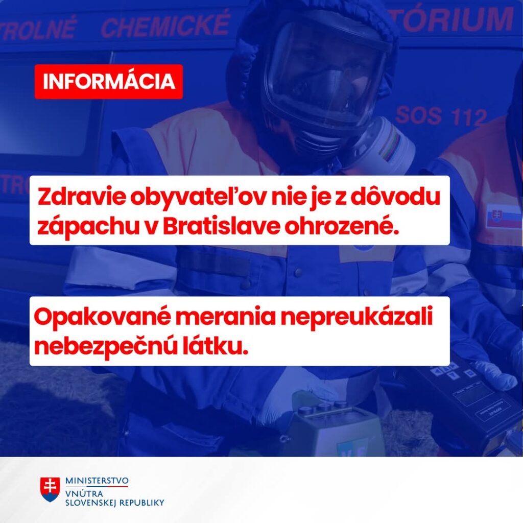 Ministerstvo vnútra informuje o zápachu v Bratislave: Zdravie obyvateľov nie je ohrozené