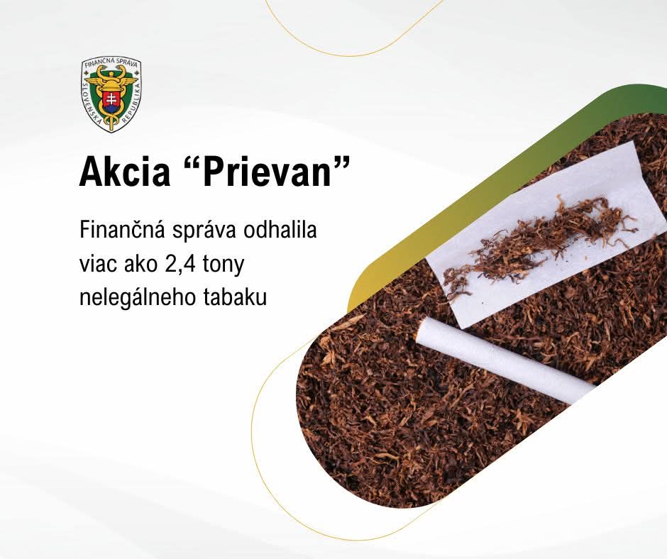 Akcia Prievan: Finančná správa odhalila viac ako 2,4 tony nelegálneho tabaku